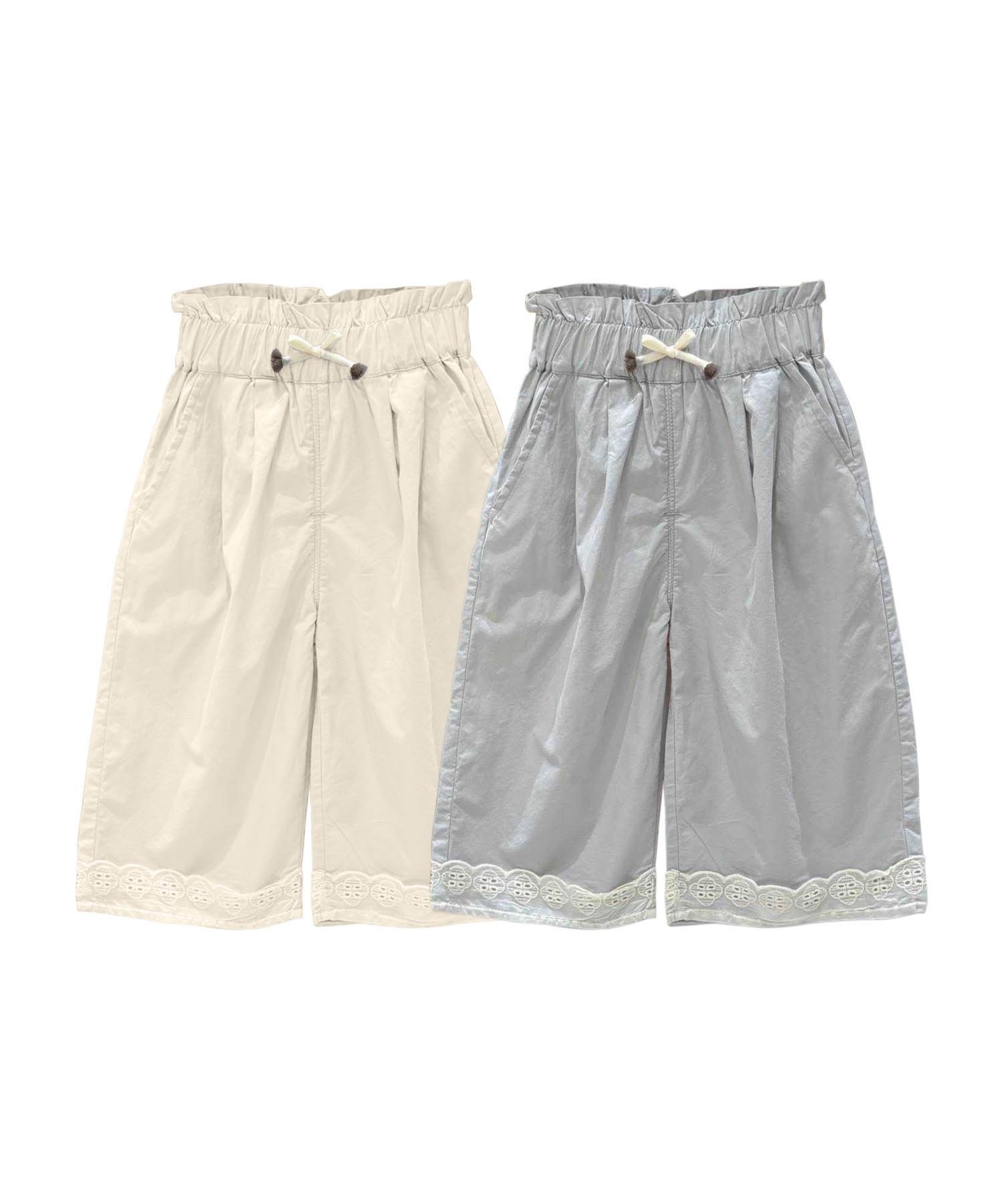 Широкие хлопковые брюки с кружевной каймой Aimoha Kids, Light beige — фото 2