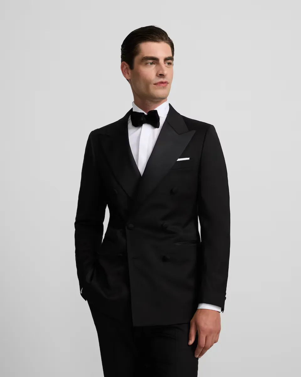 

Американский классический черный смокинг для мужчин с перекрещенным лацканом Silbon