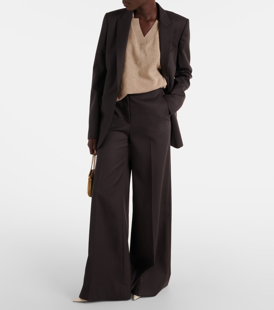 Широкие шерстяные брюки с высокой талией Stella McCartney, Dark Chocolate — фото 2