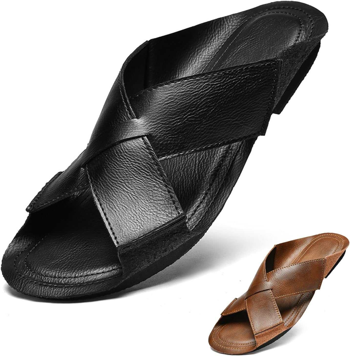 

Мужские кожаные пляжные сандалии с вырезами, удобные и легкие, с открытым носком, противоскользящие, на шлепанцах, для повседневной носки и прогулок дома и на улице Wyuetra, черный