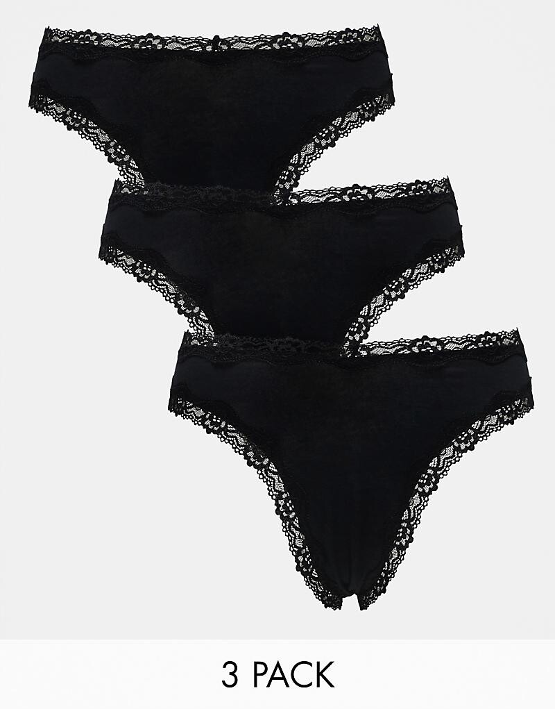 

Комплект из 3 пар хлопковых стрингов с высокой талией и кружевом ASOS DESIGN Malibu