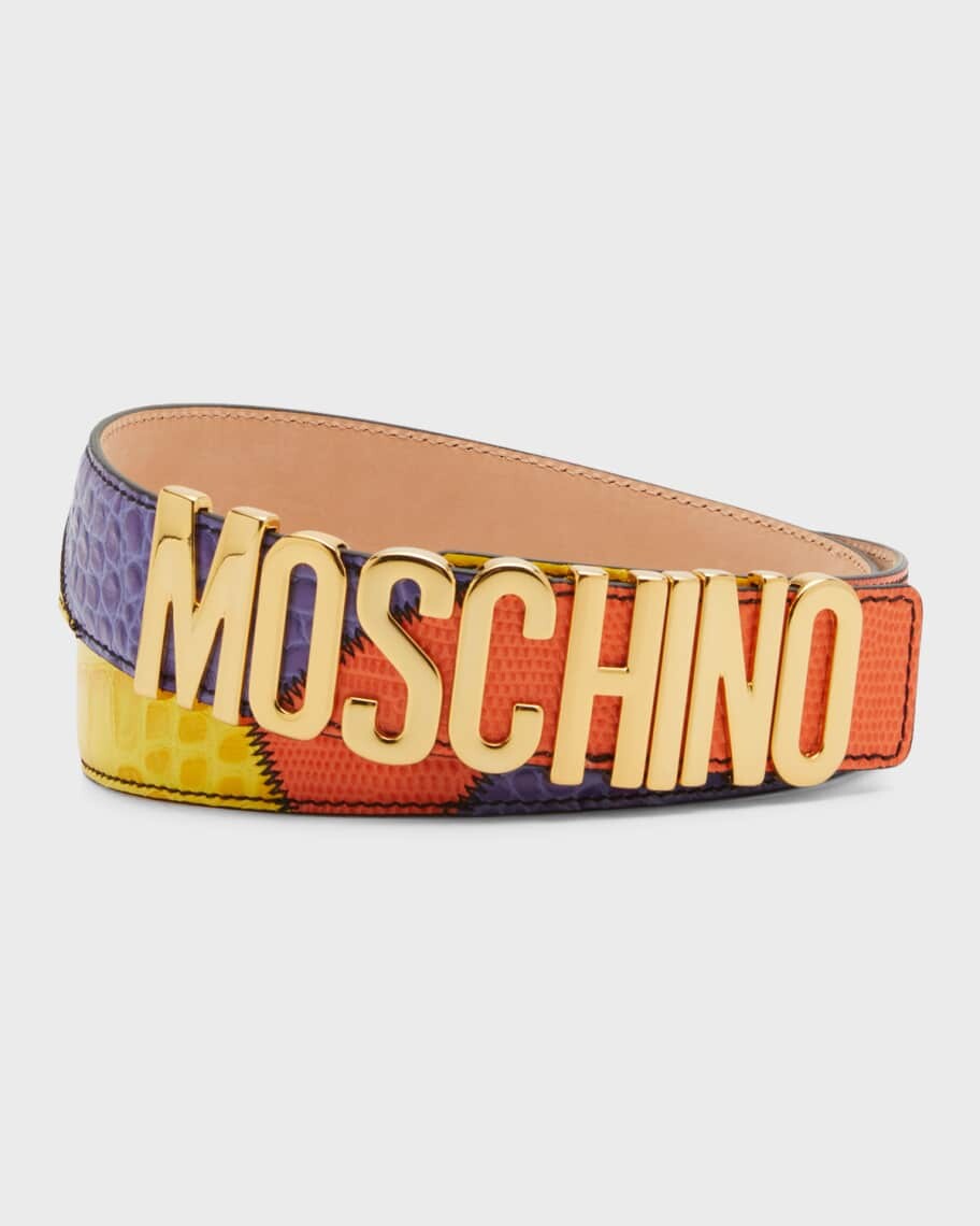 

Мужской разноцветный кожаный ремень в стиле пэчворк Moschino
