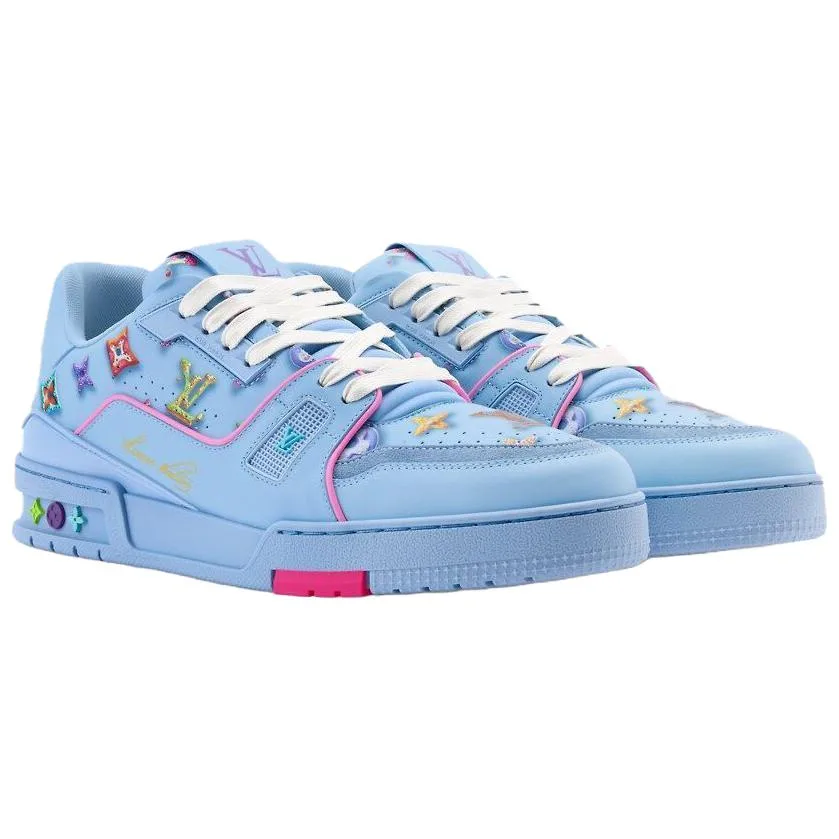 LOUIS VUITTON Кроссовки Donut Cow Leather Low top Skateboard мужские синие — фото 4