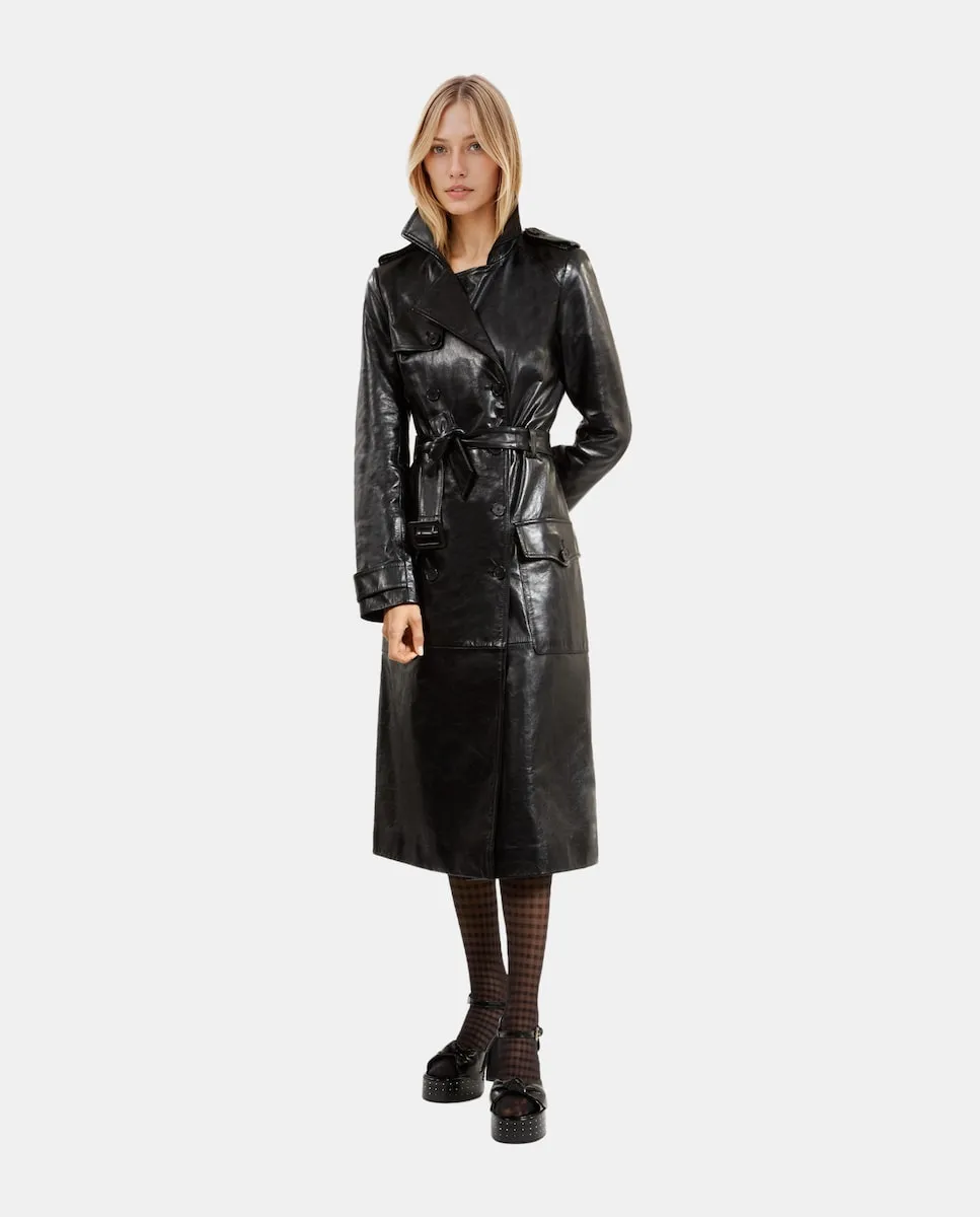 

Женский кожаный тренч с поясом The Kooples, черный