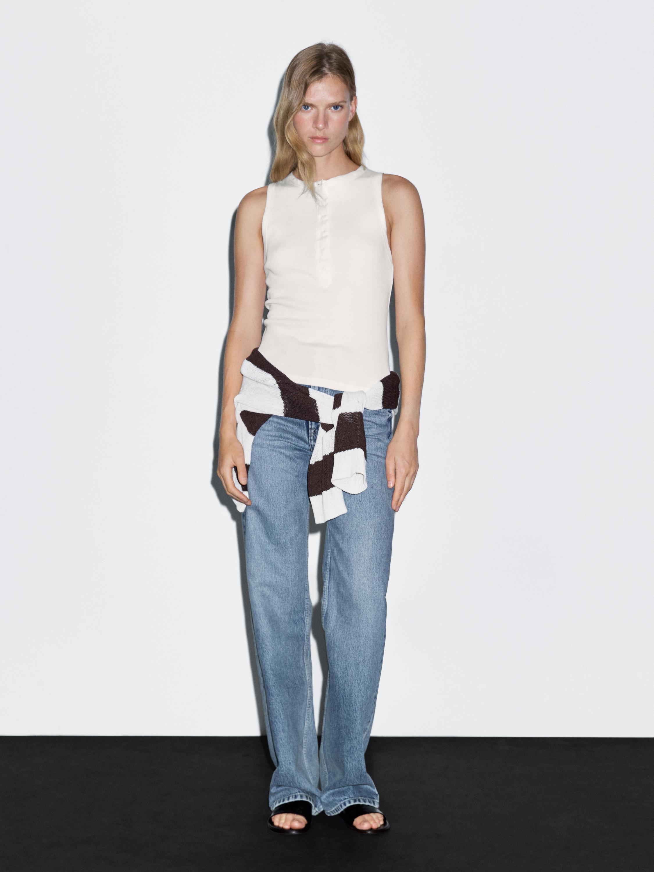 

Топ с контрастной отделкой Massimo Dutti, кремовый