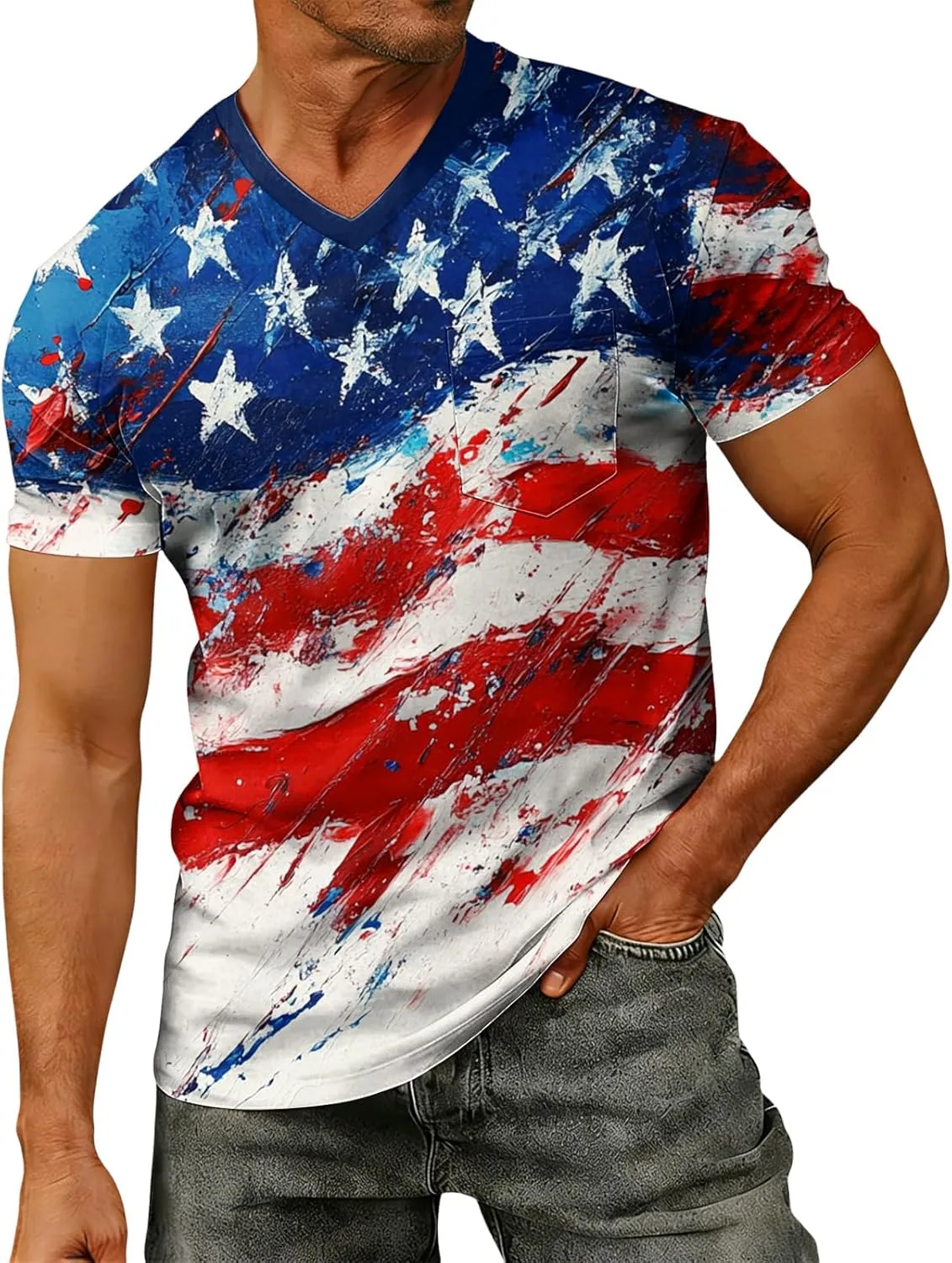 

Мужская футболка с V-образным вырезом и карманом, S-4XL