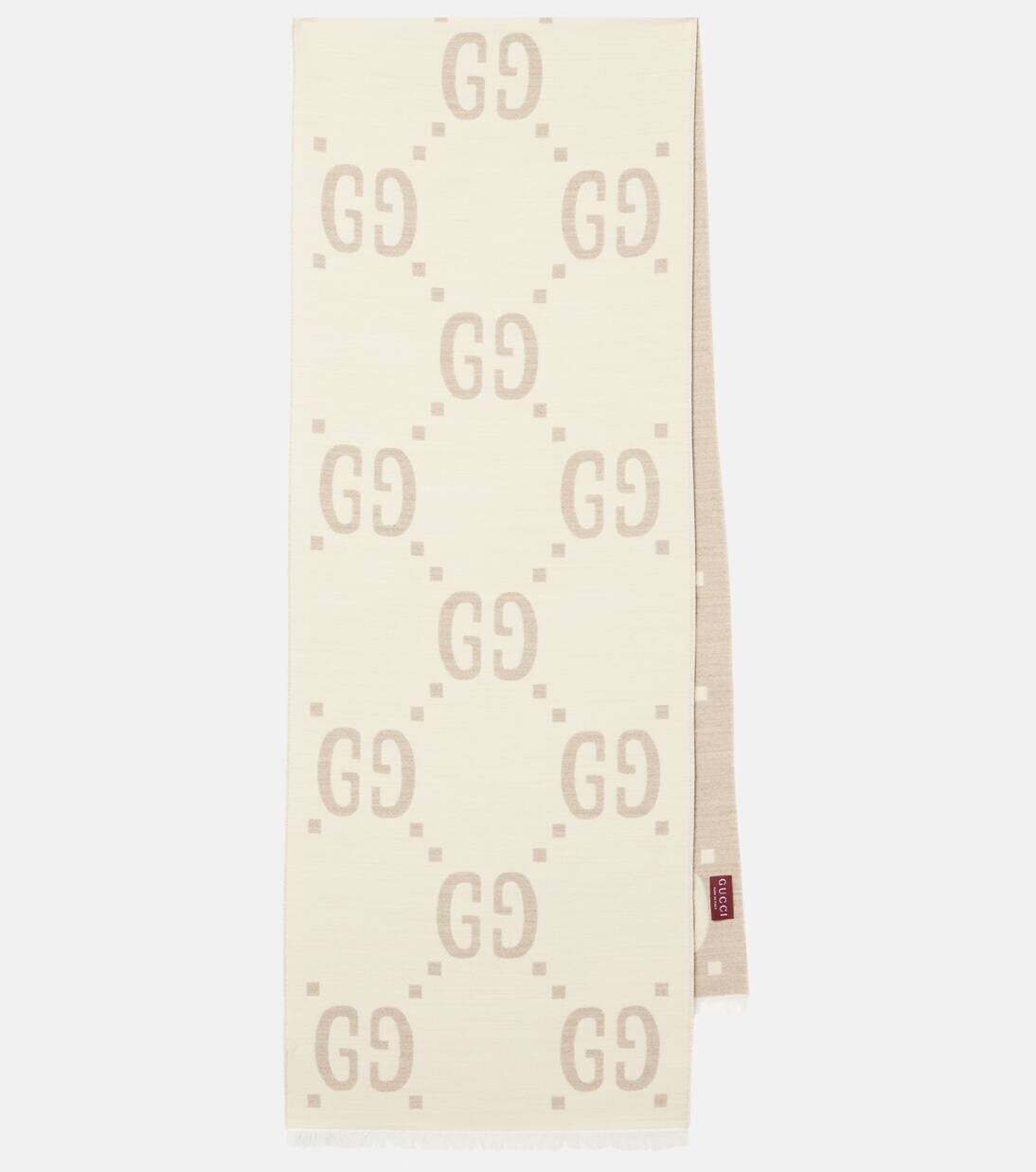 

Шарф из шерсти и шелка GG Gucci, цвет ivory/beige