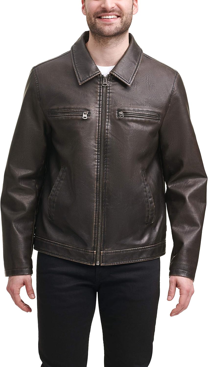 Мужская куртка-гонщица Levi's из искусственной кожи с отложным воротником, Dark Brown — фото 4