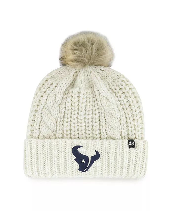 

Женская кремовая вязаная шапка Houston Texans Meeko с манжетами и помпоном '47 Brand