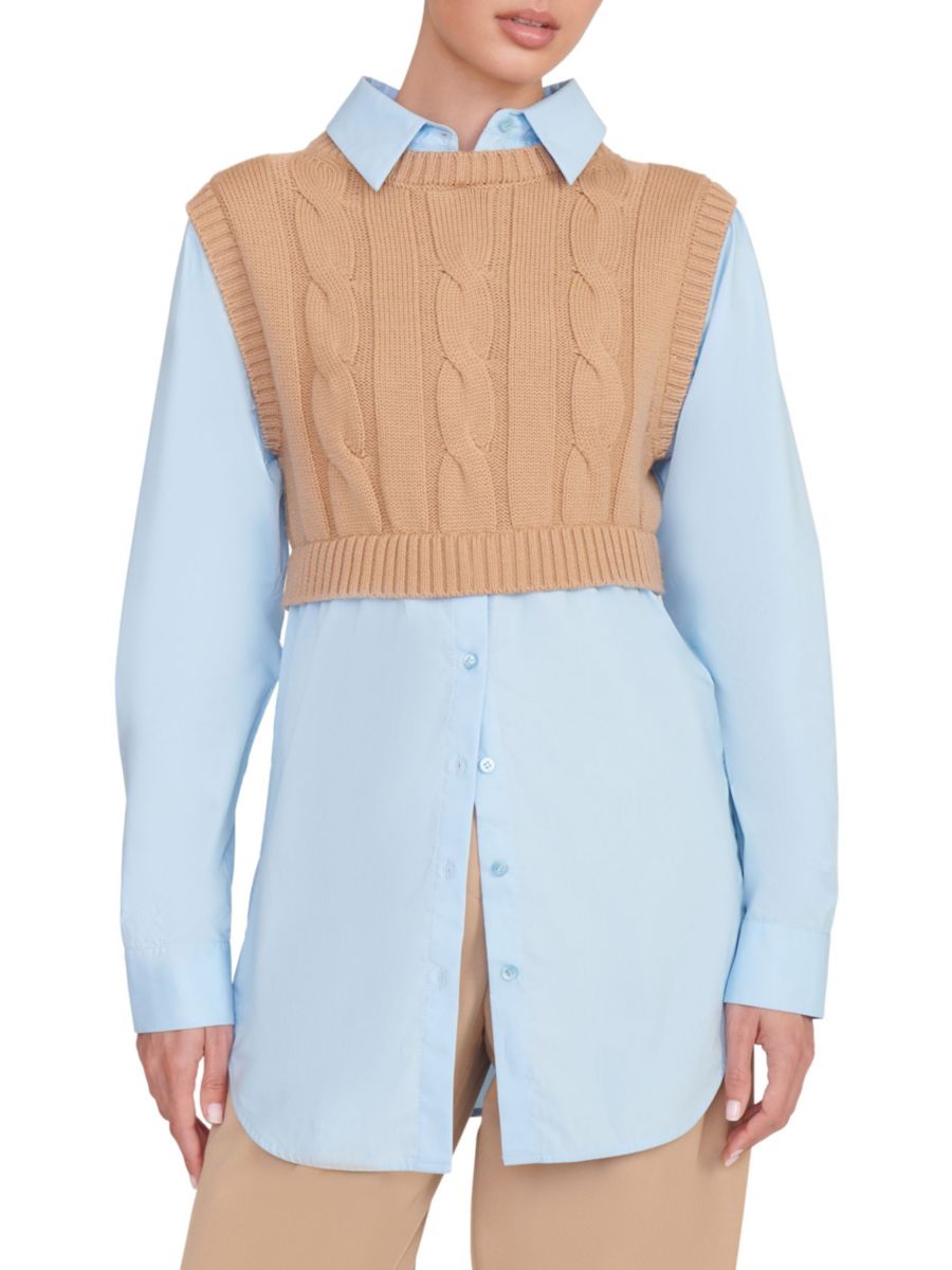 

Рубашка-свитер из мериносовой шерсти Cooper Staud, цвет Camel French Blue