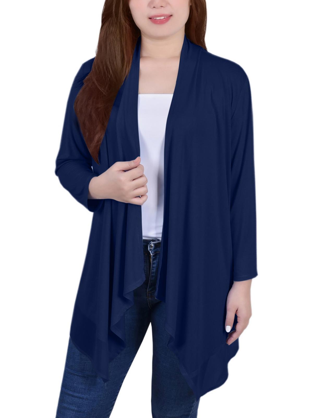

Женская трикотажная блузка Petites с открытым передом NY Collection, темно-синий