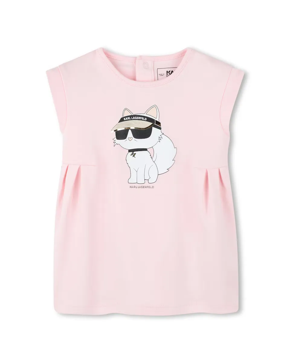 

Платье для девочки из хлопка с рисунком спереди Karl Lagerfeld Kids, розовый
