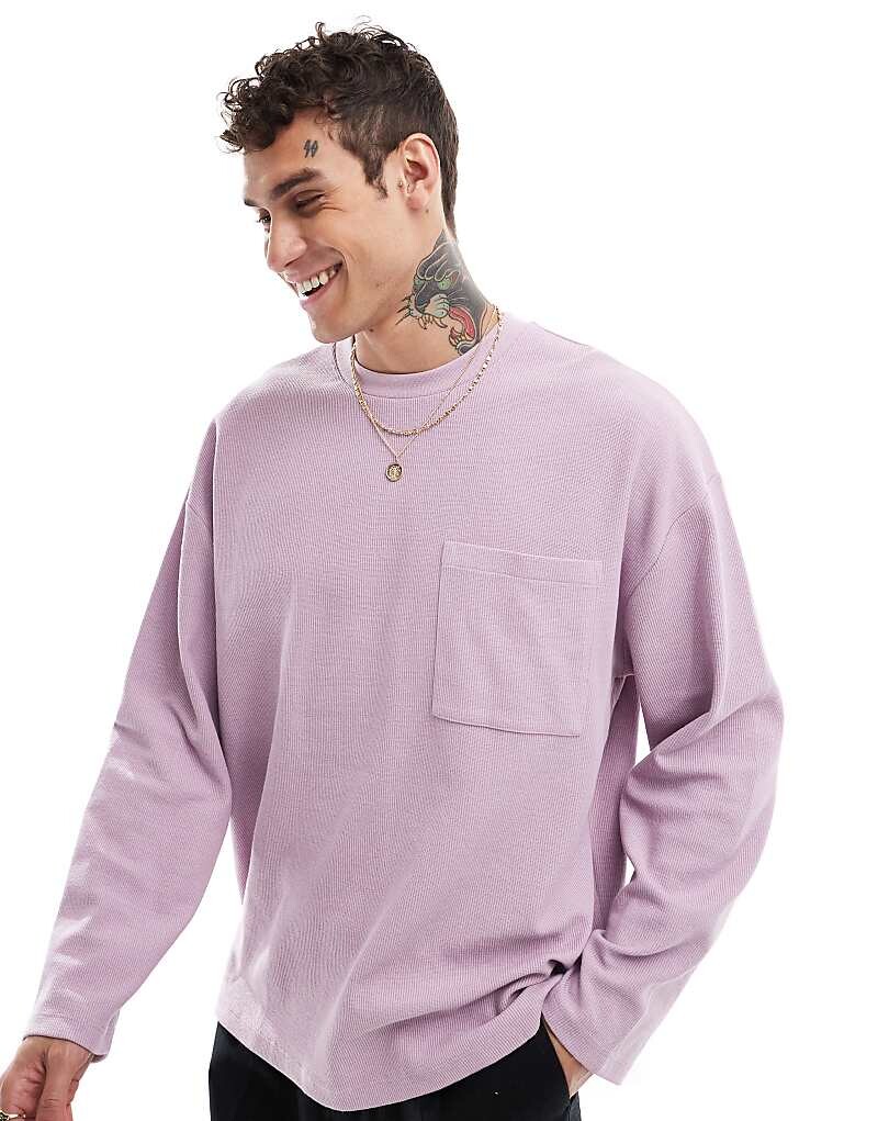 

Фиолетовая оверсайз-футболка с длинными рукавами и передним карманом ASOS DESIGN