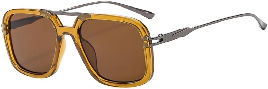 

Мужские солнцезащитные очки в стиле ретро с двойной перемычкой, квадратной формы, защита от УФ-излучения UV400, модный градиент. Женские солнцезащитные очки UATXTAU, Tea Brown