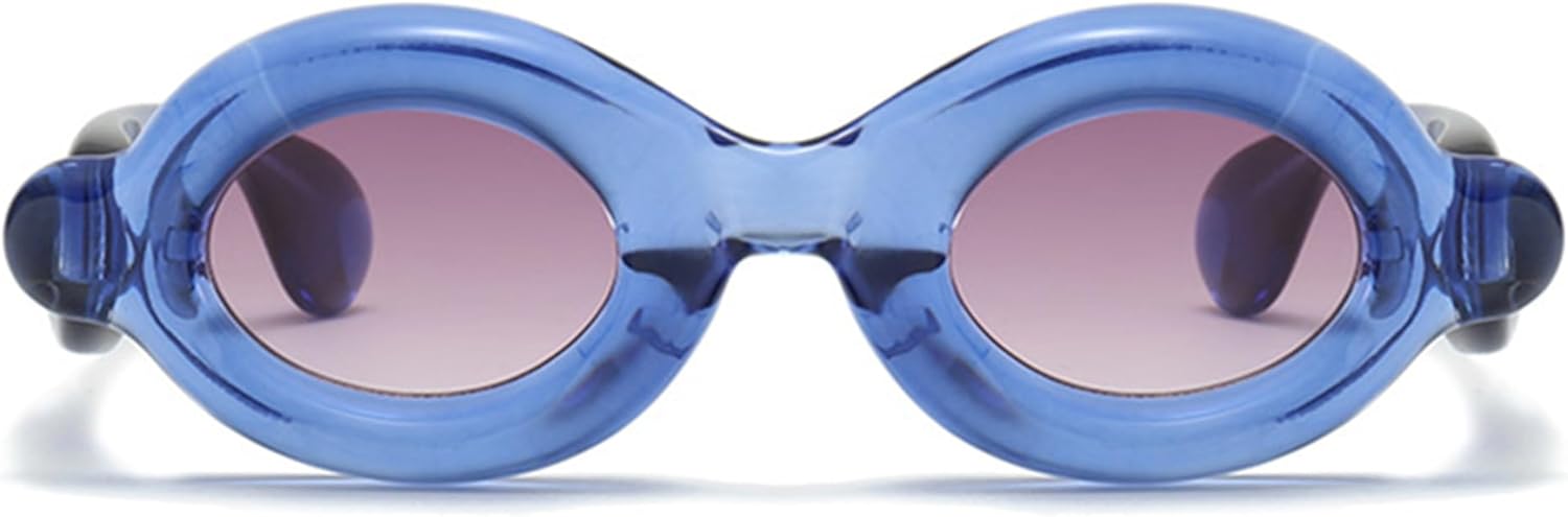 

bullabulling Ретро овальные солнцезащитные очки конфетных цветов, модные панк-очки для женщин и мужчин, толстая оправа, уникальные солнцезащитные очки UV400, Deep Blue