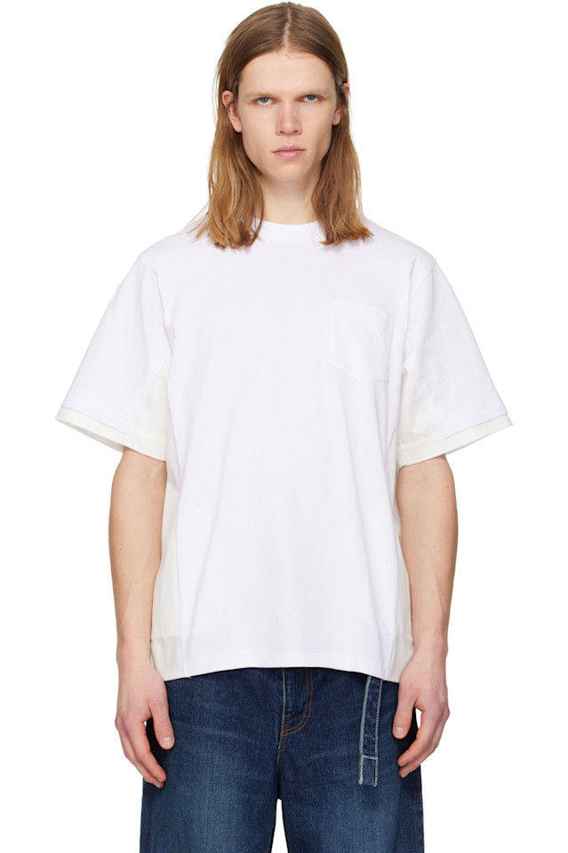 

Футболка из хлопкового трикотажа и легкой джинсовой ткани Sacai, белый