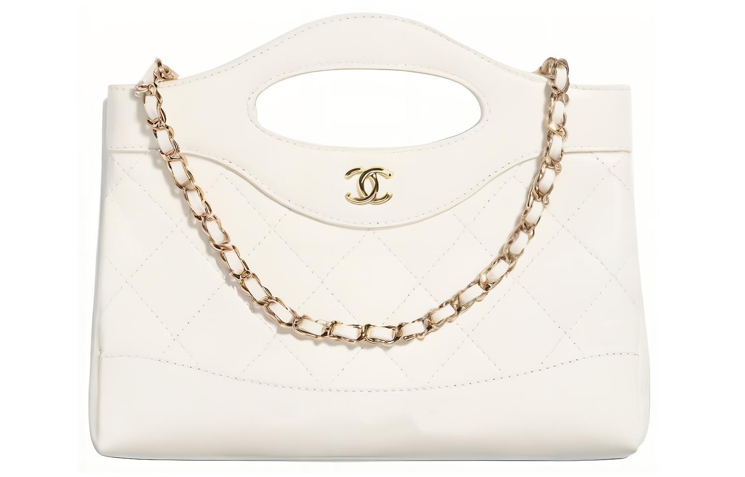 CHANEL Полированная кожаная сумка через плечо женская белая — фото 2