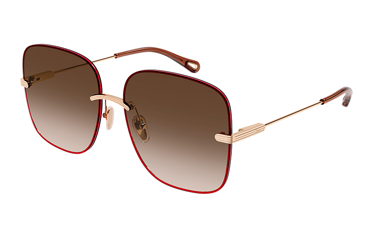Chloe Metal Nylon Square Sunglasses Unisex Chloé, 002 коричневый lens золотой temples — фото 3
