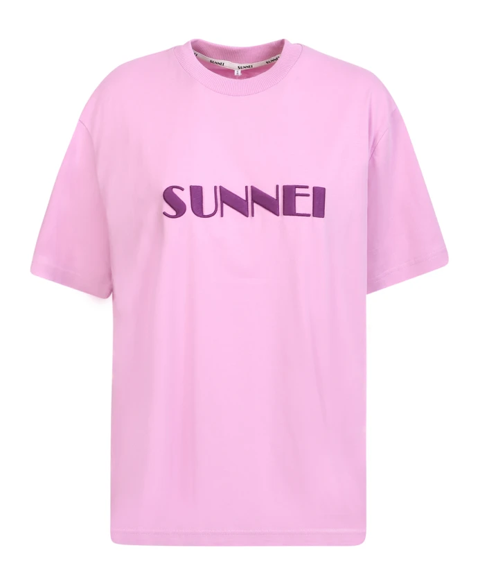 

Хлопковая футболка с вышитым логотипом Sunnei, фиолетовый
