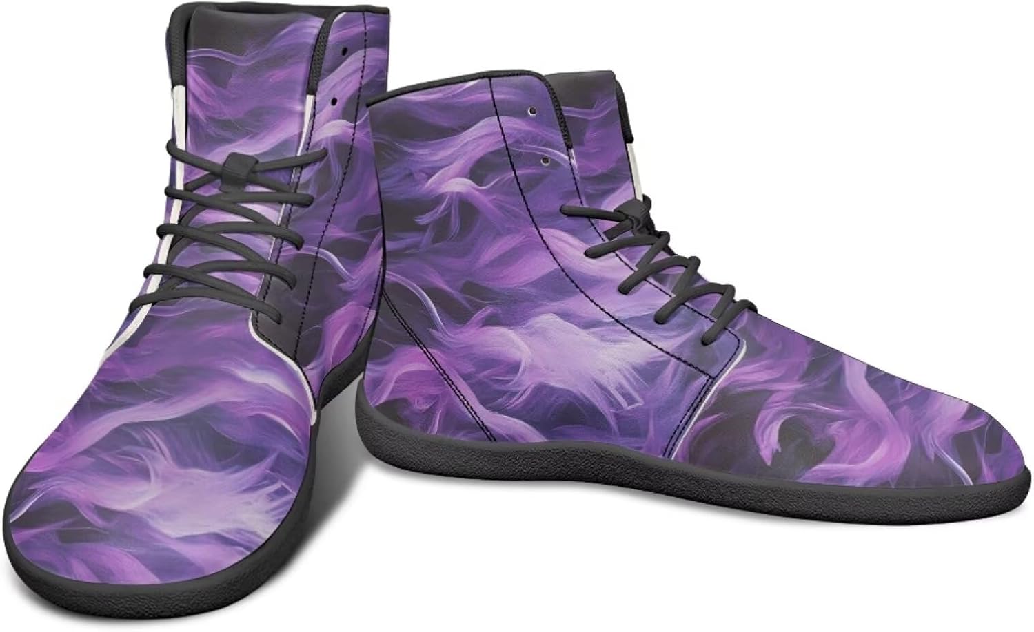 

Высокие кроссовки с узором молнии и огня, босоножки с нулевым перепадом, кожаные кроссовки для бега, заземляющие обувь для мужчин Watdotory, фиолетовый