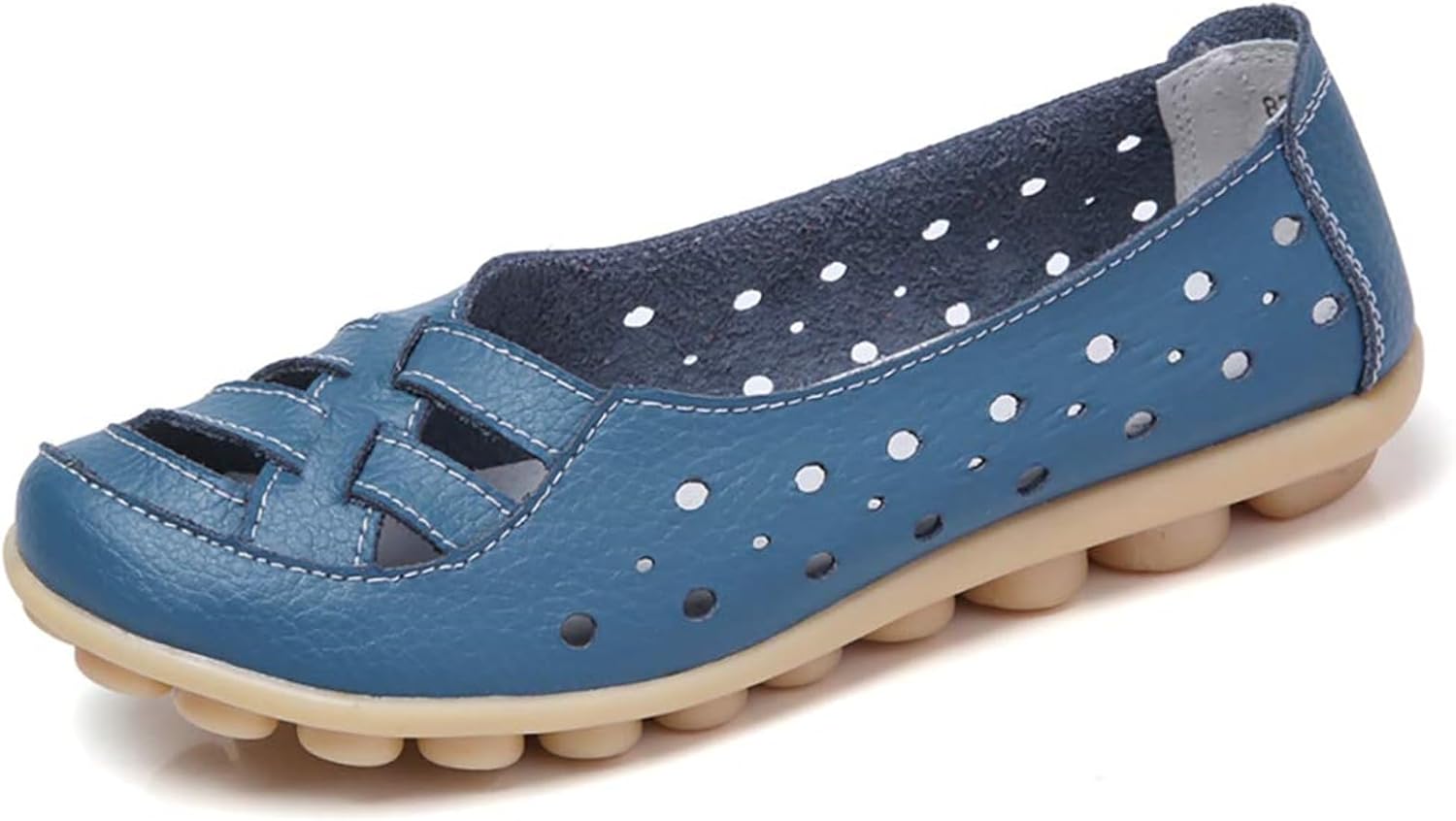 

Женские удобные сандалии Дышащие кожаные с вырезами Лоферы-балетки Летние сандалии без шнуровки С вырезами Повседневные с круглым носком Ортопедические лоферы Модная мягкая обувь Kajxz, синий