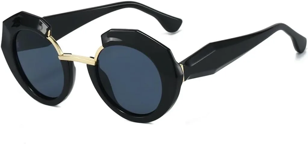 

Ретро-солнцезащитные очки с леопардовым градиентом в круглой оправе для женщин, уличный стиль, панк-стиль, мужские солнцезащитные очки UV400 TVTBBVV, Black