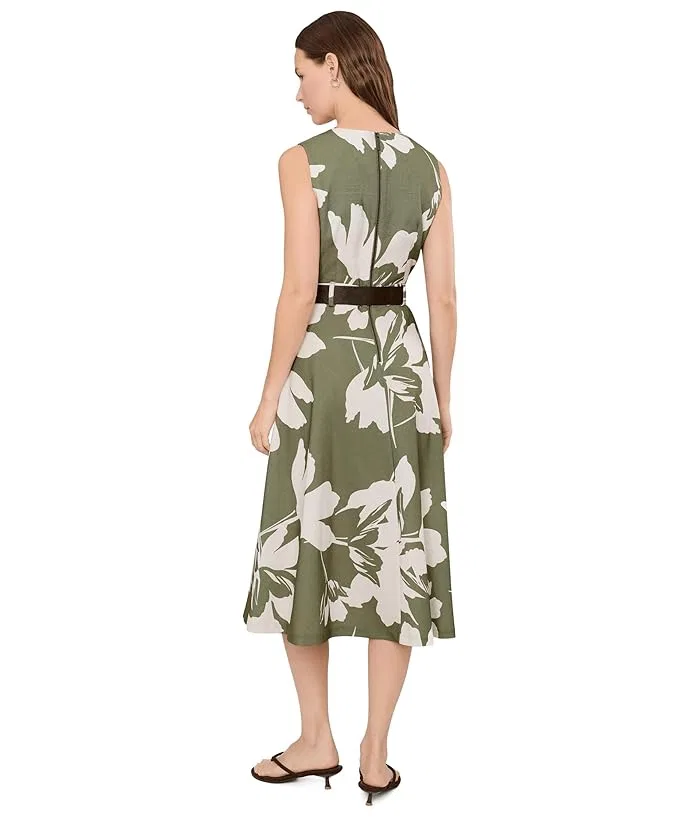 Платье А-силуэта с цветочным принтом Calvin Klein, Light Olive/Cream — фото 4