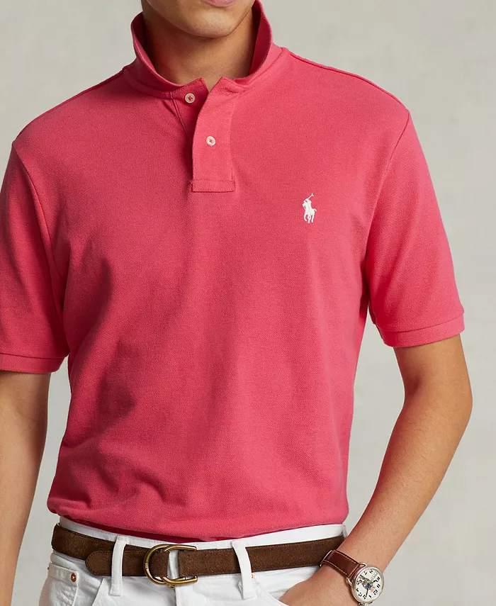 Мужская поло Custom Slim Fit с сетчатой тканью Polo Ralph Lauren, розовый — фото 3