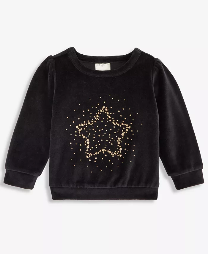 

Детская девичья блузка с длинным рукавом Mix and Match с блестками в виде звезд из велюра First Impressions, черный