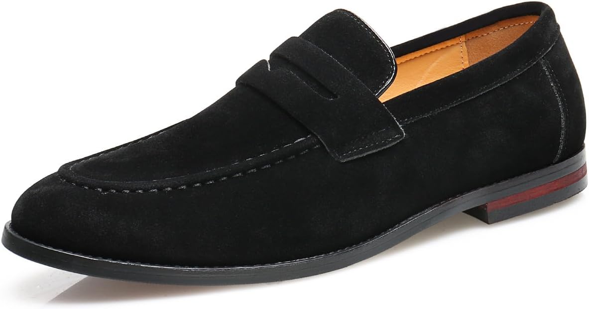 

Мужские лоферы Santimon Penny, из искусственной замшевой кожи, с мыском-мокасином, стиль слип-он, офисные и повседневные туфли, черный