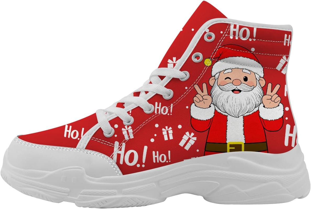 

Рождественские высокие кеды для женщин, тканевые кроссовки на платформе со шнуровкой, подарки для нее и для него Generic, белый/красный