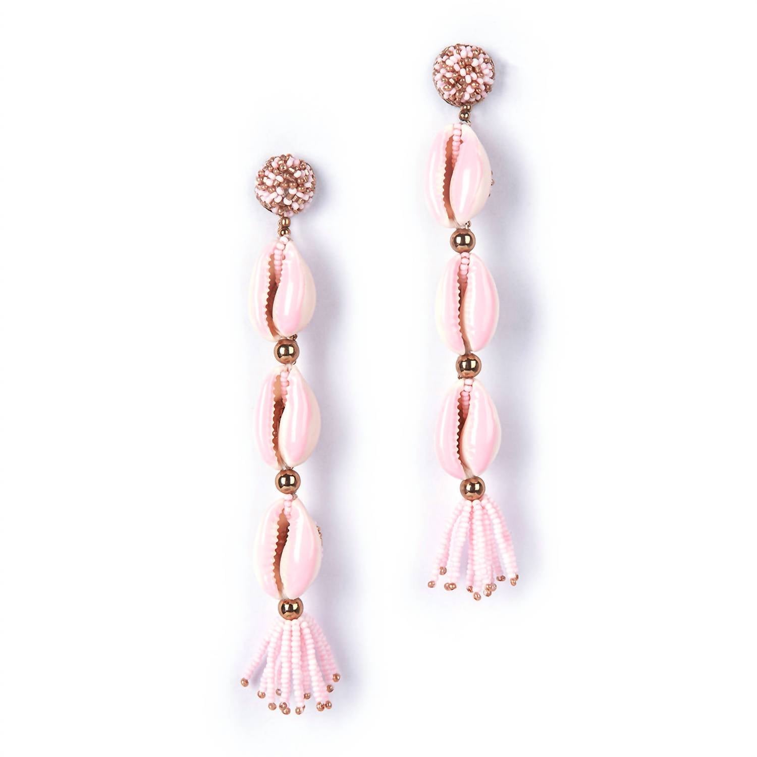 

Серьги-капельки с бусинами аниса и ракушками в розово-золотом цвете Deepa Gurnani, розовый/золотой