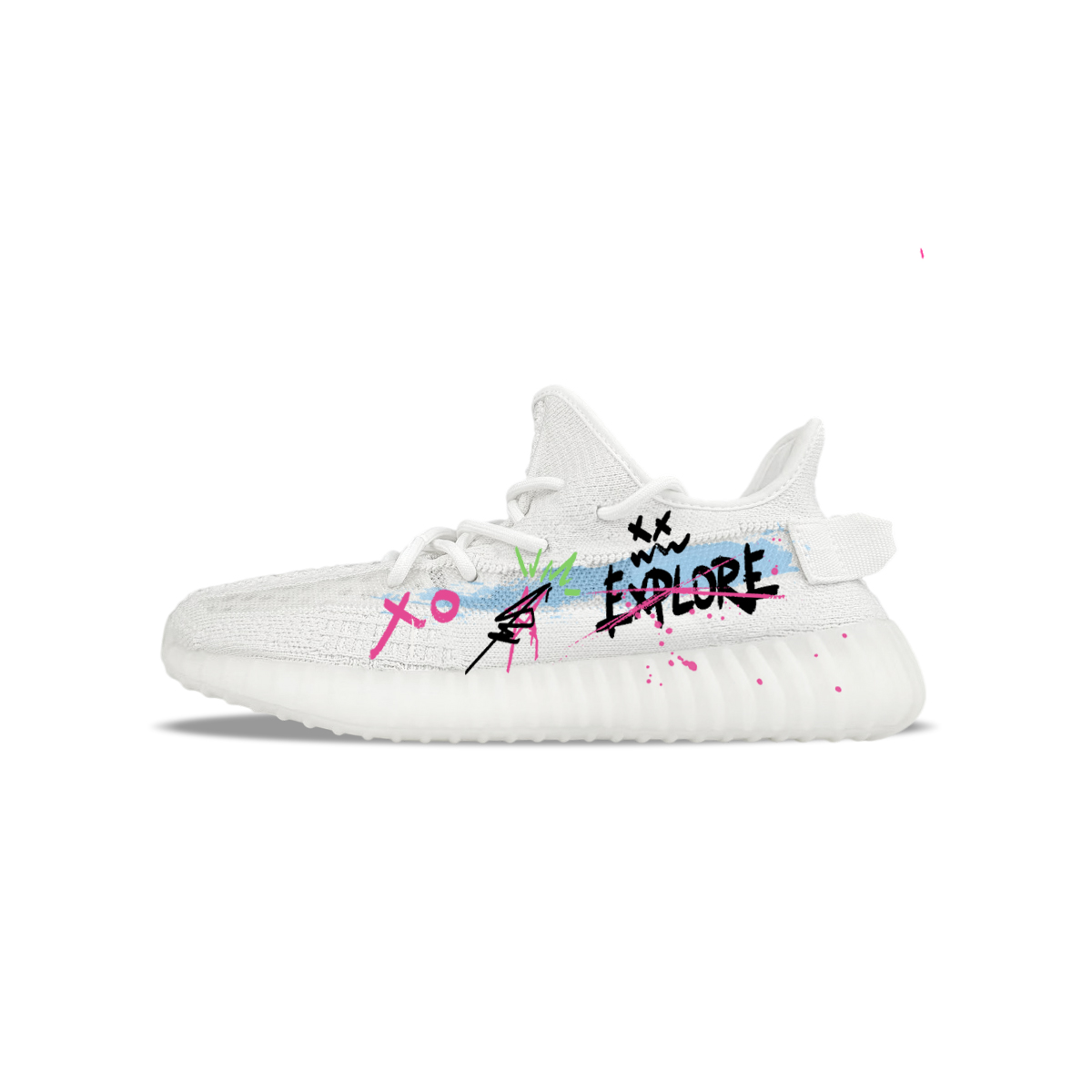 Adidas Originals Изи Буст 350 V2 устойчивые к истиранию низкие кеды унисекс бело-голубые, цвет White — фото 3
