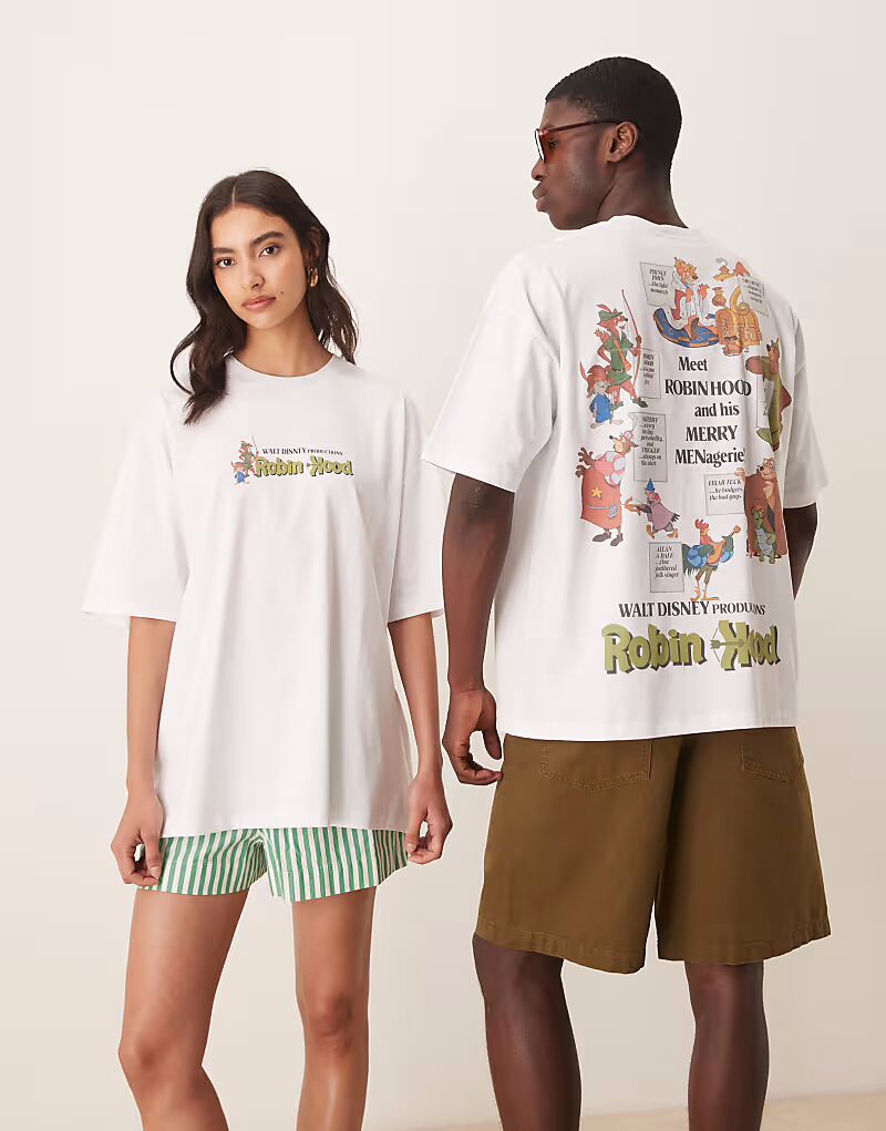 

Футболка унисекс оверсайз ASOS DESIGN Disney с принтом Робин Гуда белого цвета