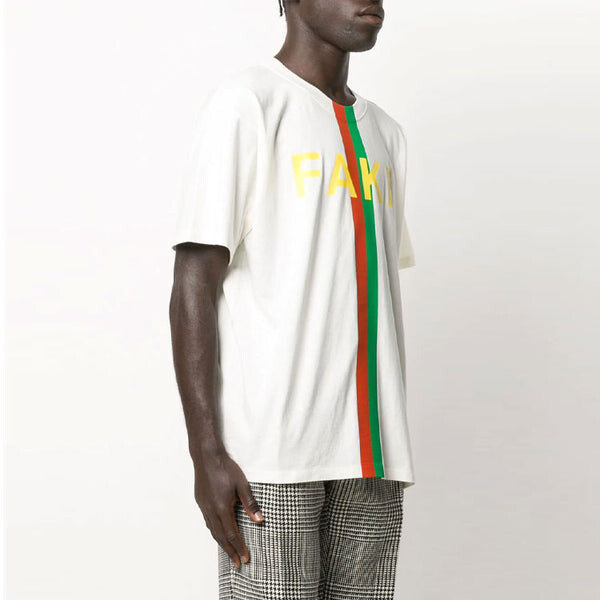 Футболка Men's GUCCI Fake/Not Alphabet Printing Large Short Sleeve White T-Shirt, белый — фото 3