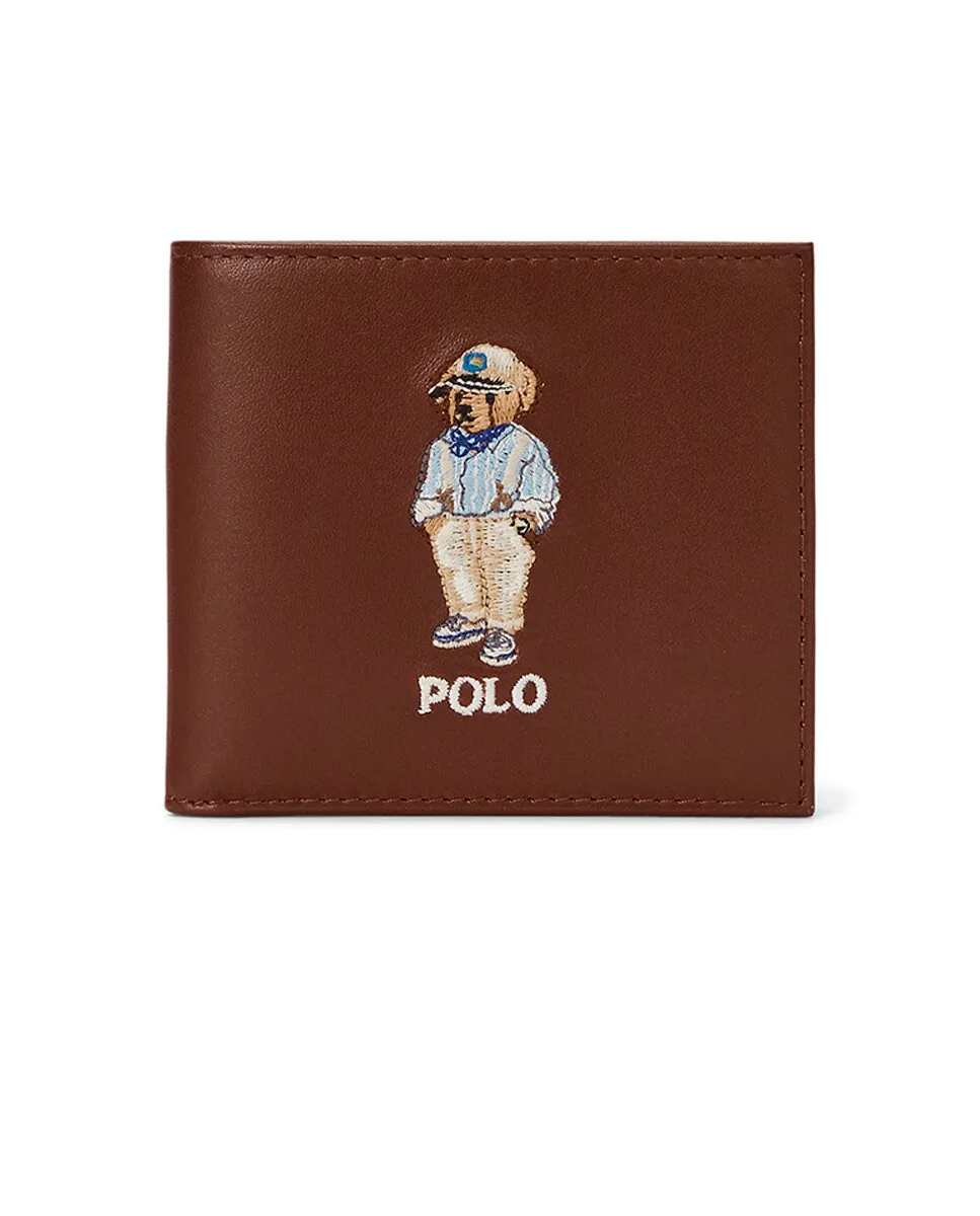 

Мужской кожаный кошелек с вышивкой Polo Bear Polo Ralph Lauren, коричневый
