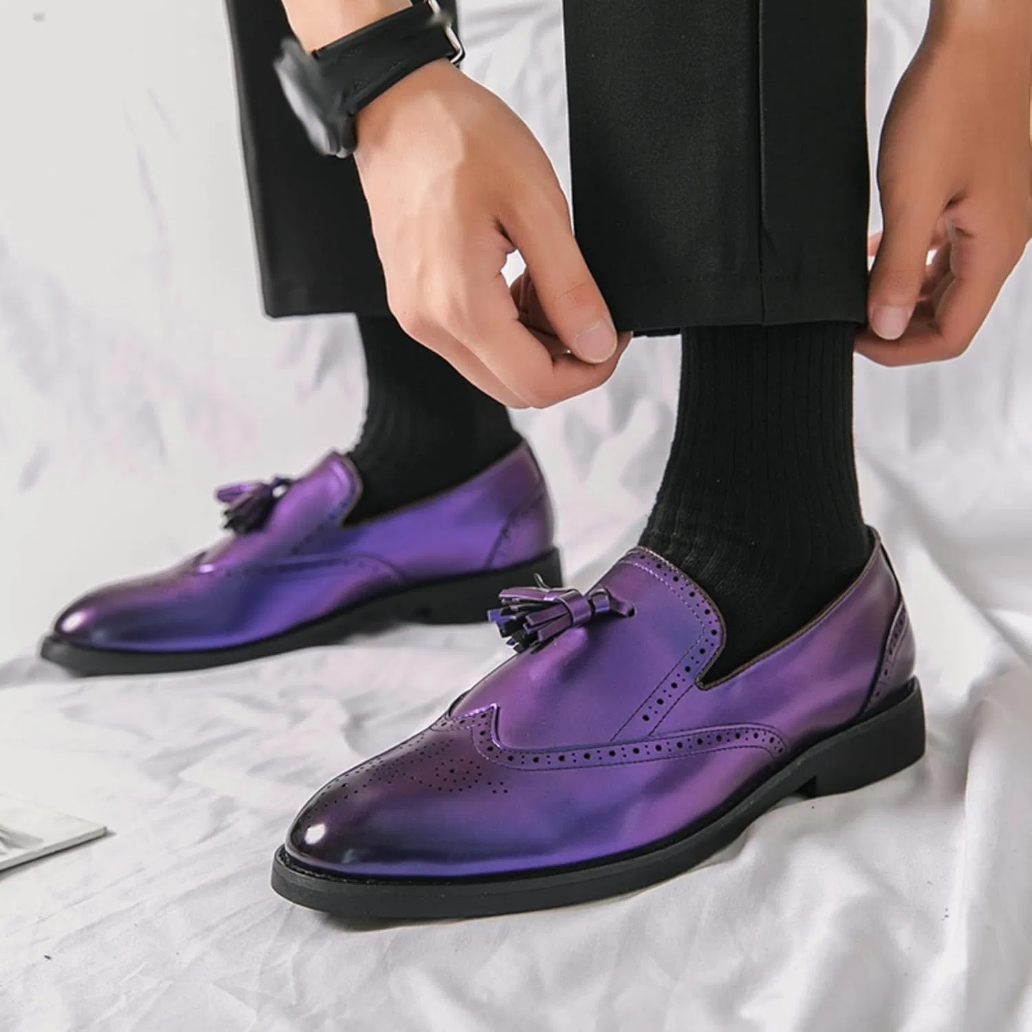 Лоферы Classic Slip-On Wingtip Dress Shoes Tassel Business Party Shoes, фиолетовый Dwihuize — фото 3