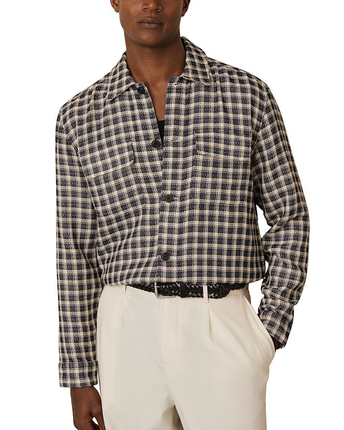 

Рубашка Regular Fit в клетку с фактурной тканью REISS, синий