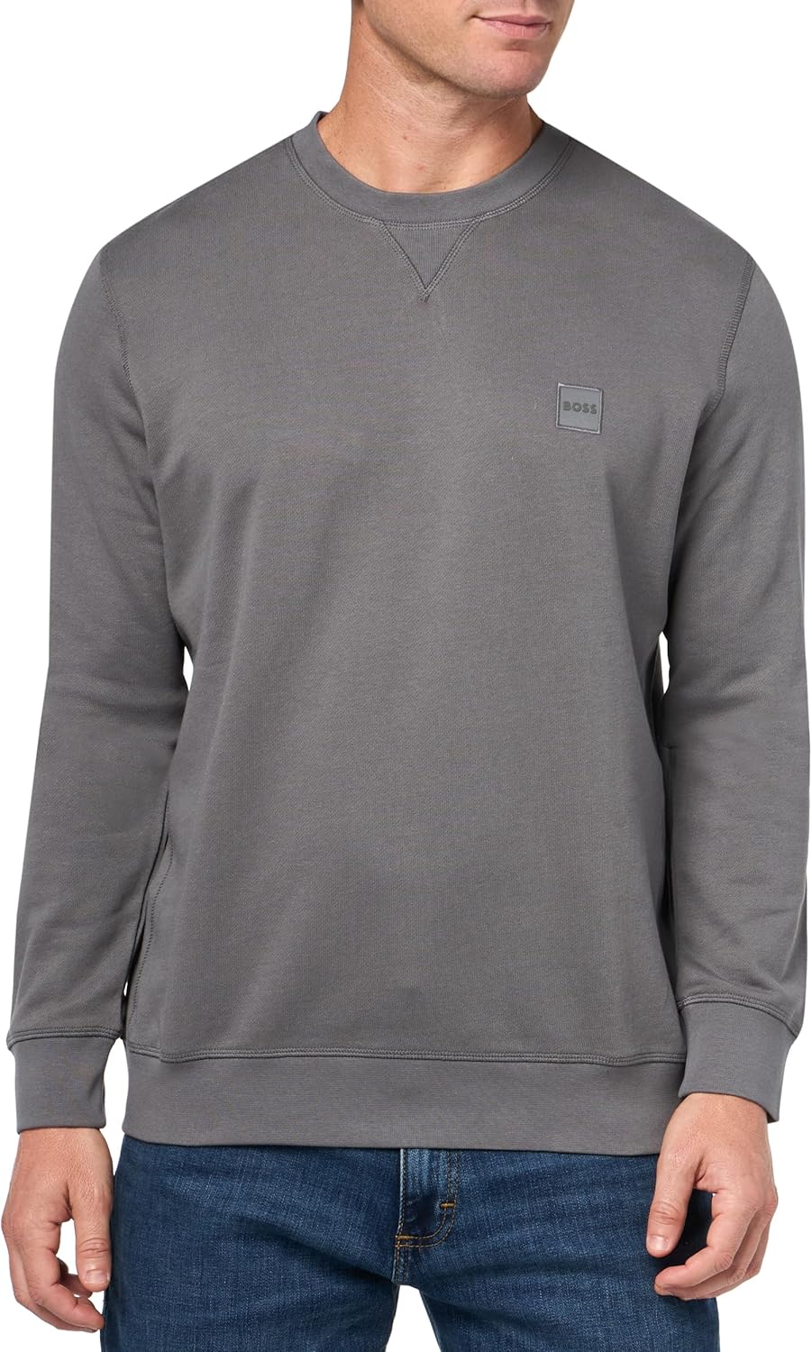 

BOSS мужской свитшот с логотипом из французского футера, Mushroom Grey