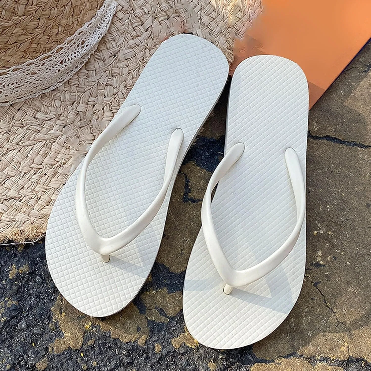 Elegante Badelatschen Damen Herren Dicke Sohle Dünne Riemen Вьетнамки Sommer Strand Meer Pool Schuhe Thong Sandalen Bequeme Zehentrenner Dusche Badeschlappen Weiche Sport Schwimmen Reisen Schlappen Generic, Weiß — фото 3