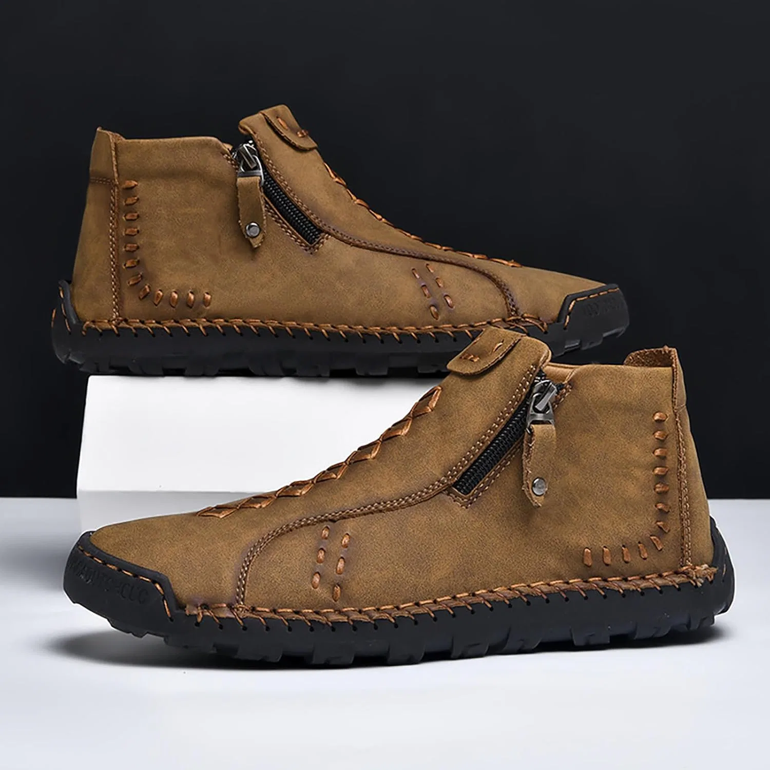 Herren Leder Freizeitschuhe, Лоферы Оксфордские слипоны Schuhe Stiefeletten Handnähte Seitlicher Reißverschluss, Прогулочные кроссовки Wanderschuhe Renaissance Mokassins Mittelalterliche Stiefel Generic, Braun — фото 3