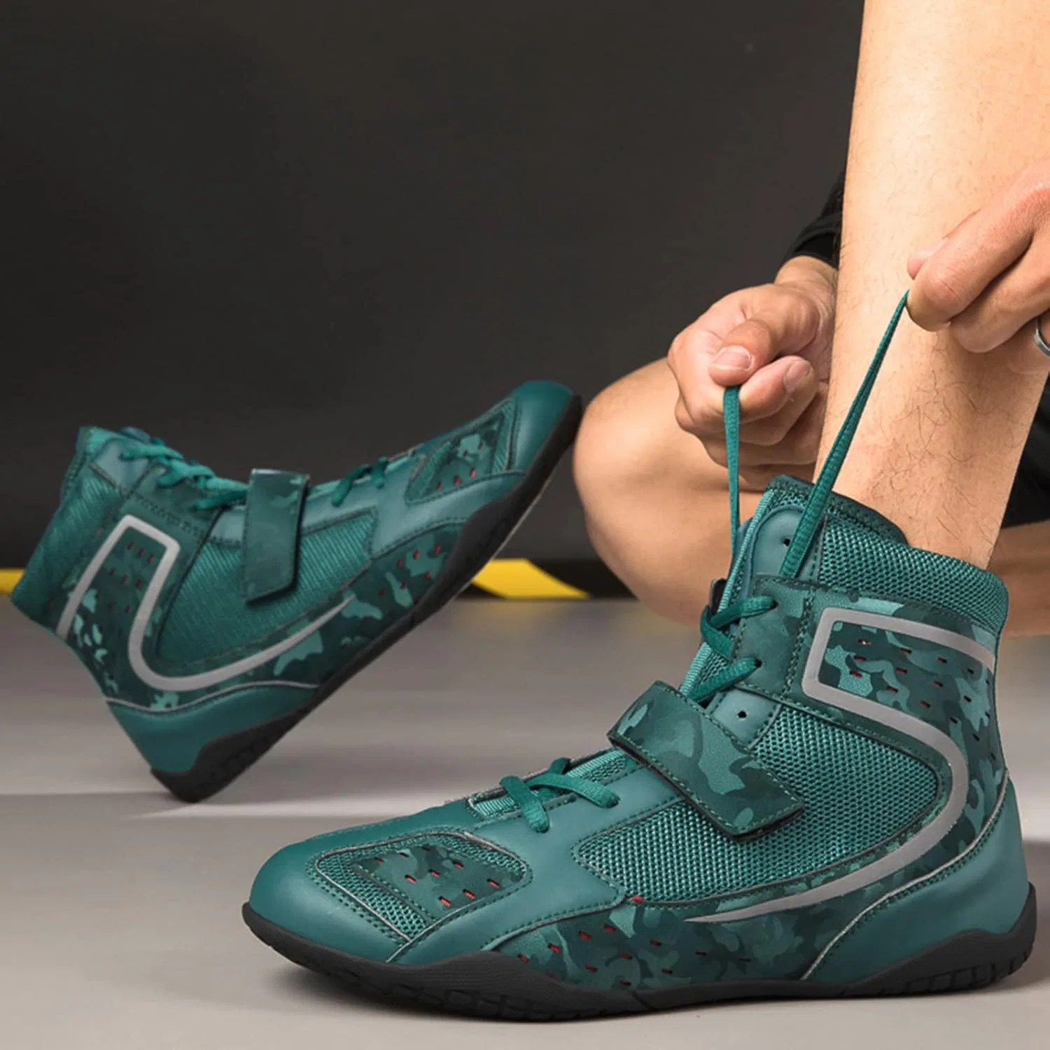 Боксерские ботинки EMDPBD High Top для мужчин, боксерские сапоги, тренировочные боксерские кроссовки для спарринга, резиновая подошва, зеленый, размер 44 EU — фото 4