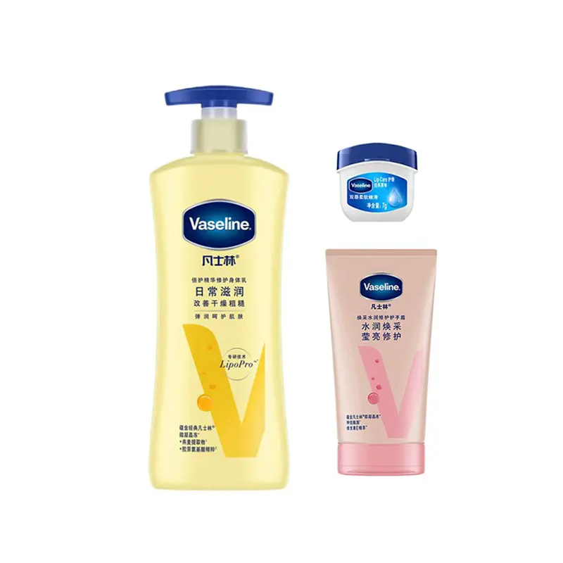 

Набор для ухода: лосьон для тела, крем для рук и бальзам для губ питательный увлажняющий 400мл+50мл+7г Vaseline