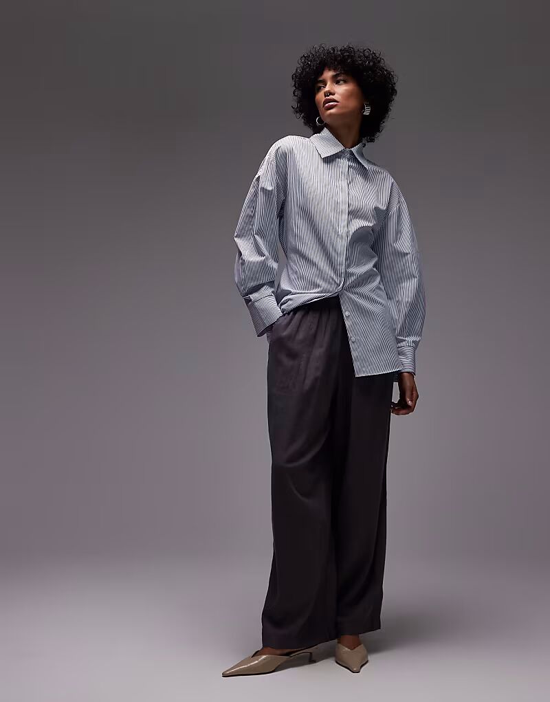 

Рубашка ASOS DESIGN с застежкой на талию и рукавами-коконами в синюю полоску