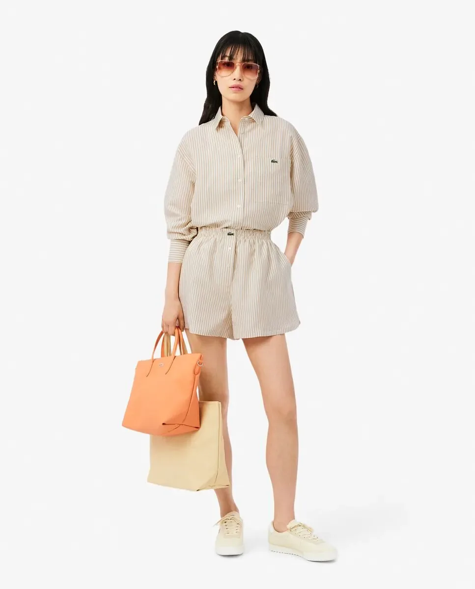 Женская рубашка оверсайз Lacoste, из льняной смеси, бежевый — фото 4