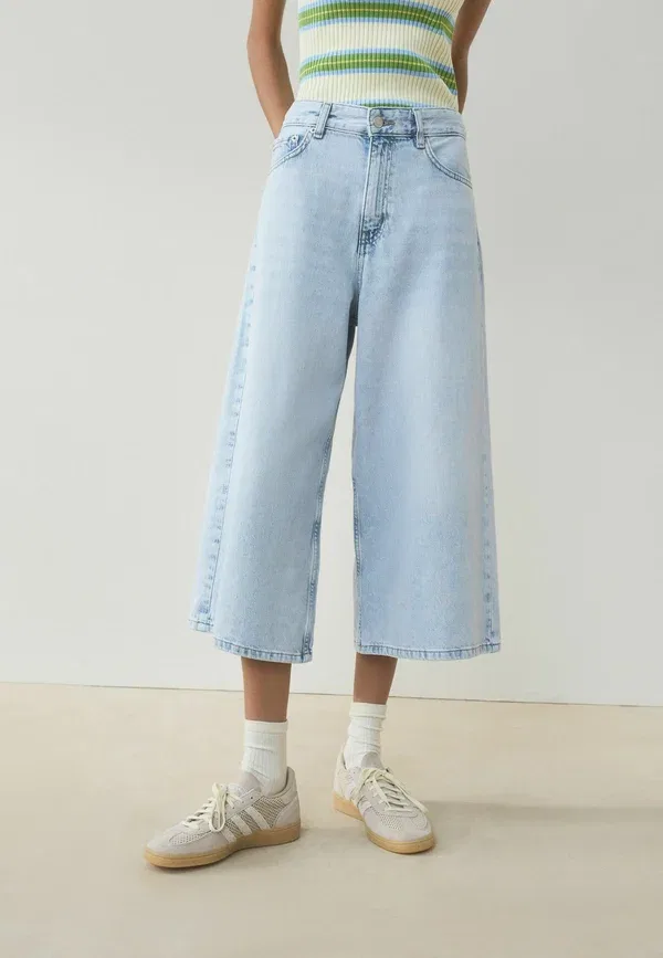 Джинсы Regular fit cropped wide leg palazzo, Next, широкие, выбеленный голубой