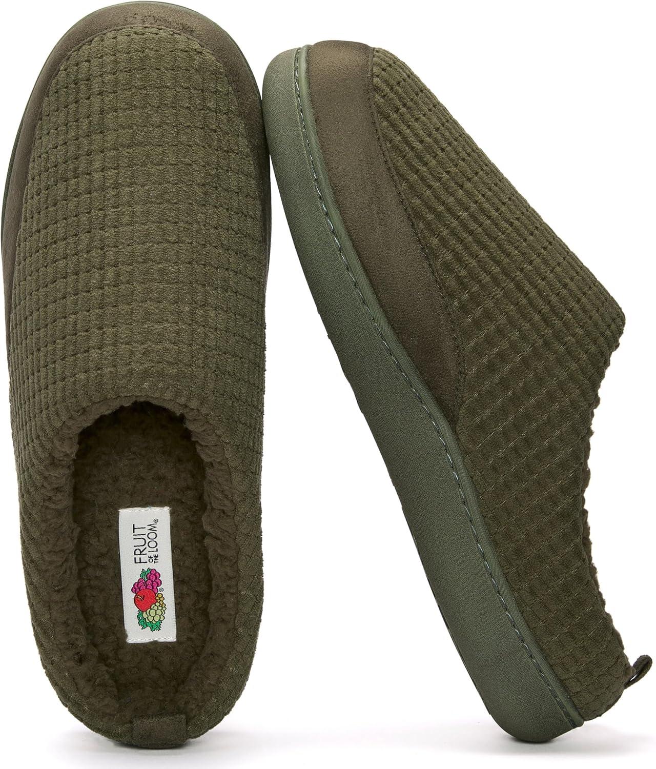 

Мужские тапочки Fruit of the Loom Waffle с ворсом и подошвой из пены с эффектом памяти - для дома и улицы, машинная стирка, Olive