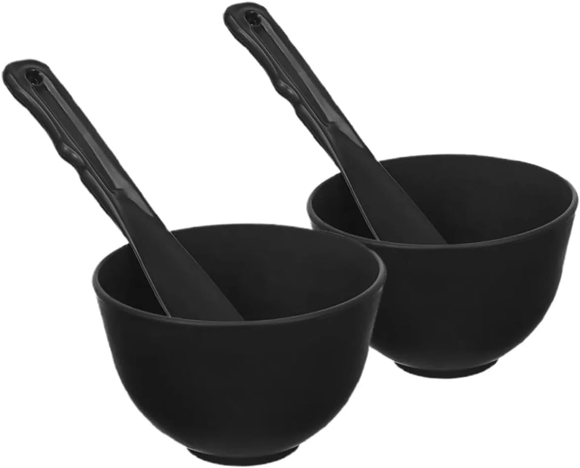 Набор для ухода за кожей Silicone Clay Applicator Face Bowl Popetpop 2 чаши, 2 палочки, черный