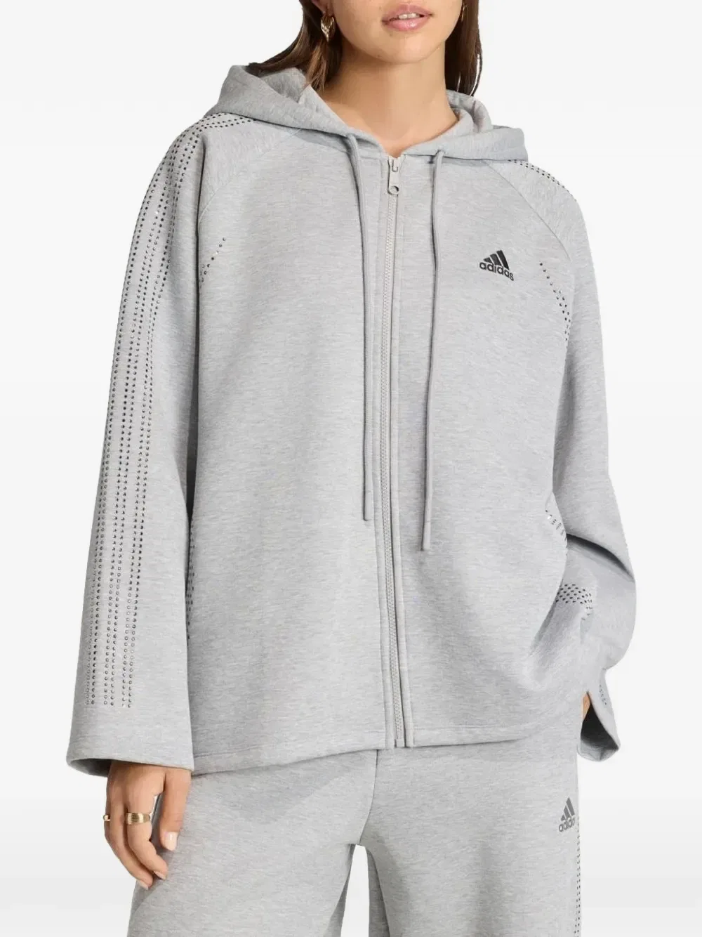 Перфорированная толстовка на молнии Adidas, серый — фото 3