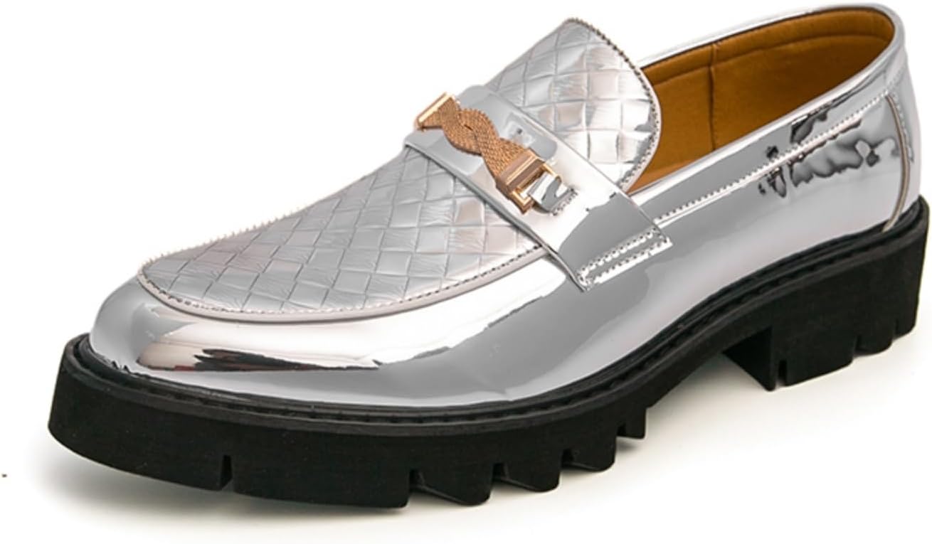 

Мужские блестящие лоферы из лаковой кожи, слипоны для официальных мероприятий, с платформенной подошвой, удобные, поддерживающие стопу, легкие Yrzhgdl, серебро